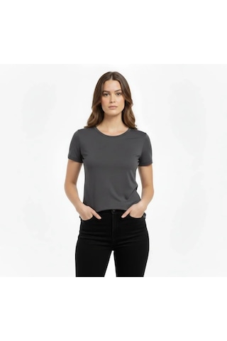 Etiler Collection T-shirt Bisiklet Yaka Slim Fit Likralı Tişört Günlük Basic Body - Füme