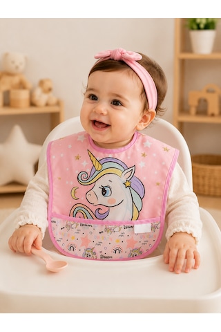 Set Kısa Kollu Bağlamalı Ayarlanabilir Sıvı Geçirmez Aktivite ve Mama Önlüğü Unicorn & Sevimli Ayıcıklı Çok Renkli 2'li