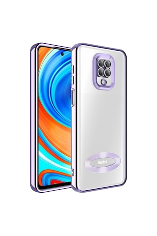 Xiaomi Redmi Note 9 Pro Kılıf Kamera Korumalı Logo Gösteren Zore Omega Kapak Lila