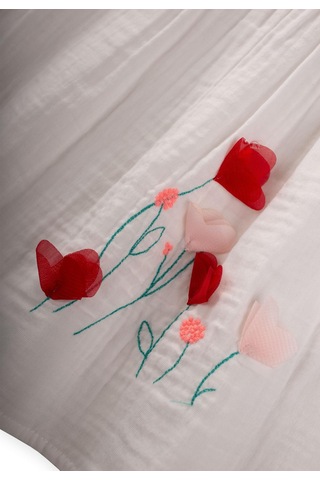 Cigit Organik Çiçek Nakışlı Elbise 1-6 Yaş Ekru Ekru