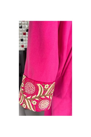 Lila Mare Tekstil Fuşya Pembe Kaşe Kolları Nakışlı Kaban Manto Pembe Pembe