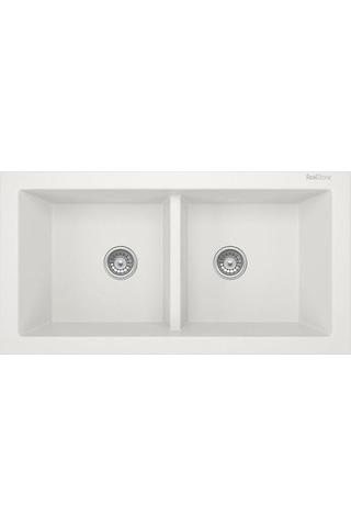 Real Stone Real Stone P019 Nemrut Granit Mutfak Eviyesi Beyaz Tezgah Altı - Üstü 97 x 52 CM Iki Gözlü