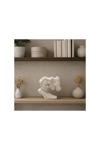 Beyaz Minimalist Aşıklar Heykeli, Modern Dekoratif Biblo