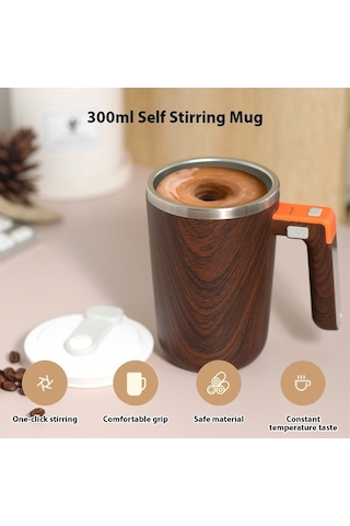 Pazly 304 Çelik Şarjlı Kahve Kupası - 300ml, 55 C, Su Geçirmez, Otomatik Karıştırıcı, Siyah/ Siyah