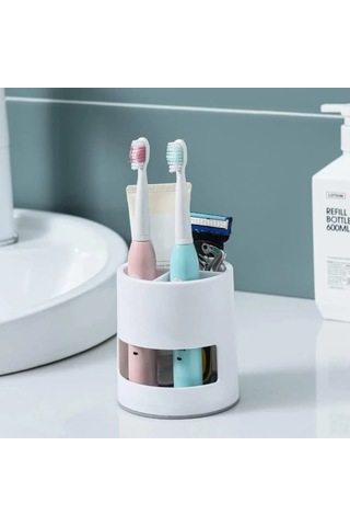 Geekyou Banyo Diş Fırçası, Makyaj Fırçası Ve Besteçlik Depolama Kasesi - Su Akışlı Tabanlı Sağlıklı Organizer Beyaz