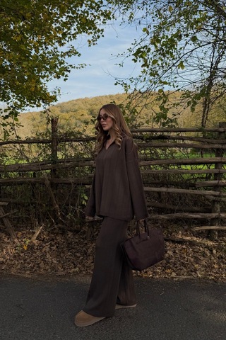 Kahverengi Polo Yaka Triko Takım - 4588 Kahverengi