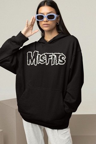 Sevbano Misfits Müzik Grubu Baskılı Unisex Oversize Rock Metal Hoodie Siyah