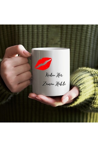 Kadın Her Zaman Haklı Tasarımlı Kupa Ve Mdf Bardak Altlığı Hediye Seti Mizahi Ve Şık Tasarım