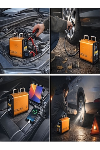 16000mah 14.8v Dijital Ekranlı Araba Akü Takviyeli Kompresör Araç Lastik Şişirme Hava Pompası 150psı Sarı