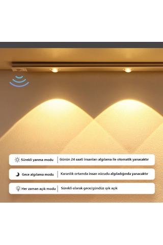 3 Adet 40cm Led Sensörlü Usb Şarjlı Mıknatıslı Mutfak,dolap Işık