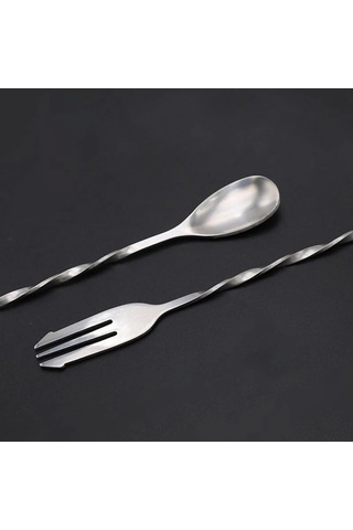 Perlotus 304 Çelik 32 Cm Çift Başlı Burgulu Barmen Kokteyl Karıştırma Kaşığı Gümüş