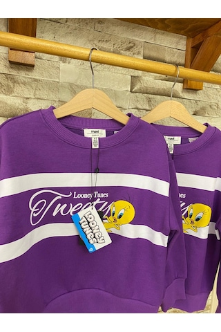 Aysbebe Tweety Baskılı Kız Çocuk Sweatshirt Mor AY-M7S10073-70633