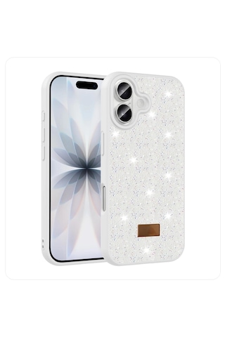 Apple iPhone 17 Uyumlu Darbeye Karşı Dayanıklı Taş Detaylı Melt Silikon Kılıf Beyaz