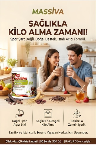 Şifakür Massiva Bitkisel Gainer Çilek Muz Çikolata 300G