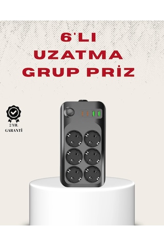 Hubrendy Tekno 6 Lı Grup Priz Termal Korumalı Usb Type-c Çoklu Priz 2 Metre Kablo 0
