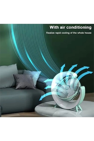 Masaüstü Vantilatör Usb Şarjlı Rgb Led Işıklı 3 Kademeli 180 Ayarlanabilir Soğutucu Fan Yeşil Çok Renkli