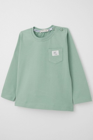 Breeze Erkek Bebek Uzun Kollu Tişört Cep Detaylı Cool Yazı Armalı 9 Ay-3 Yaş, Su Yeşili Su Yeşili