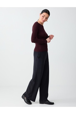 Jimmy Key Jimmy Key Siyah Yüksek Bel Bol Paça Uzun Örme Pantolon 6sw185668900