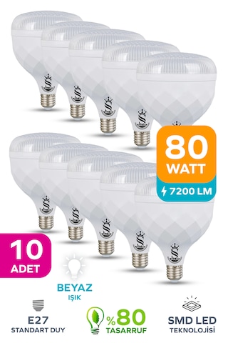 80w Kristal Tasarruflu E27 Beyaz Işık Torch Led Ampul-1-2-4-6-8-10 Adettir 10 Adet