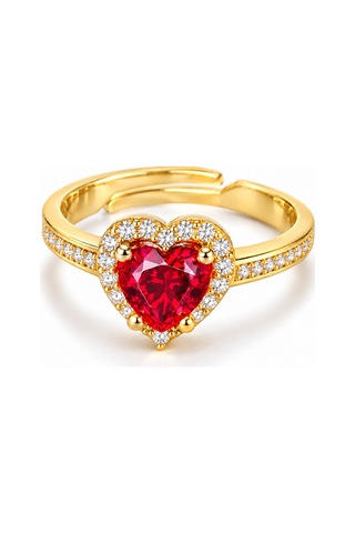 Esoo Jewelry Zirkon Taşlı Ayarlanabilir Kadın Yüzük Altın Renk Pirinç - Kırmızı Zirkon