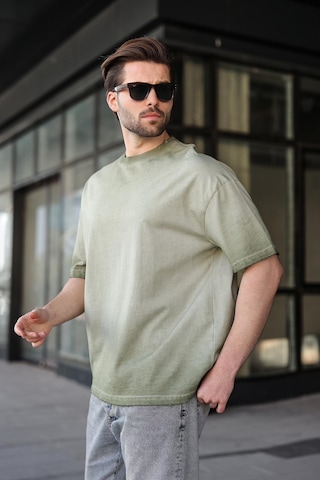 Madmext Haki %100 Pamuklu Bisiklet Yaka Oversize Erkek Tişört E7177 Haki