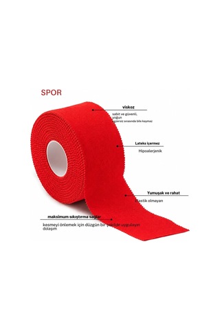 Bybars Nutrabella Rijit Fiksasyon Yapışkanlı Sporcu Bandajı 3.7cm X 10 Mt Kırmızı
