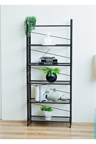 Dekoratif Siyah Metal Kitaplık 6 Raflı Çok Amaçlı Stand Salon Ve Çalışma Odası Düzenleyici Çok Renkli