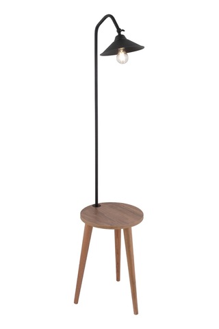 Clifferd Siyah Başlıklı Ahşap Sehpalı Modern Ayaklı Abajur Lamba Ahşap Lambader