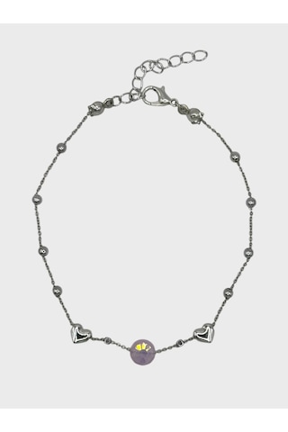 Arnes Jewelry Çelik Zirkon Taşlı Kalpli Dorikalı Halhal Ar595nes Silver