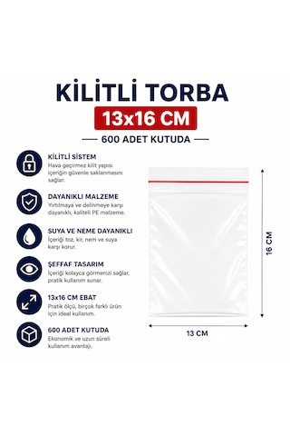 13x16 Cm Kilitli Poşet Kilitli Torba Şeffaf Zipli Torba 600 Adet - Dayanıklı Ve Sızdırmaz