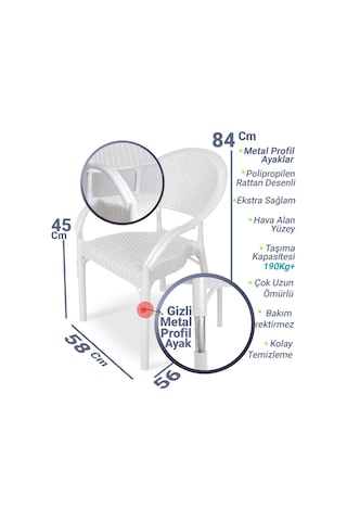 Bahex Bambu 6lı Set Rattan Bahçe Sandalye 6ad Koltuk Beyaz