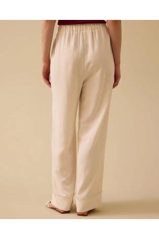 Scl Minimalist Oversize Kadın Pantolon - Geniş Paça Midi Bej