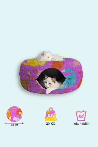 Desenli Donut Kedi Tüneli / Desenli Donut Kedi Yatağı / Donat Kedi Oyuncağı Pembe - 937386344