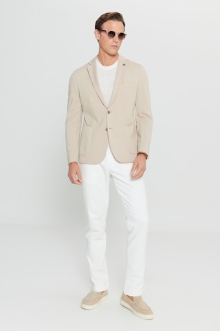 AC&Co / Altınyıldız Classics Erkek Bej Pamuklu Slim Fit Dar Kesim Armürlü Esnek Torba Cepli Blazer Ceket Bej