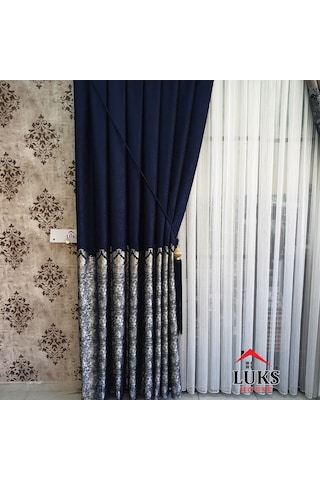 Lüks Lacivert Fon Pano Perde Sık Pile Tek Kanat-modern House 215 Lacivert