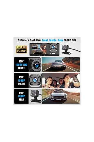 Black Box Wifi Destekli Full Hd 1080p 3 Lü Araç Kamerası Ön + İç + Arka Kamera Dvr Car Dashcam