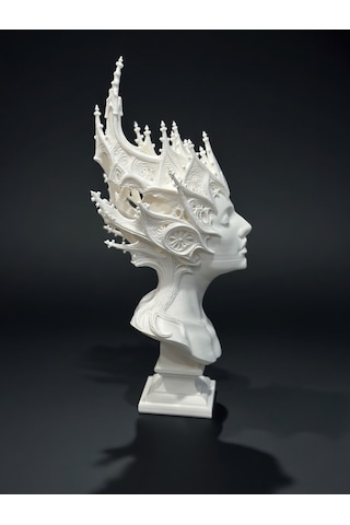 Gotik Kraliçe Büstü - 3d Baskı Fantastik Elf Taçlı Heykel -