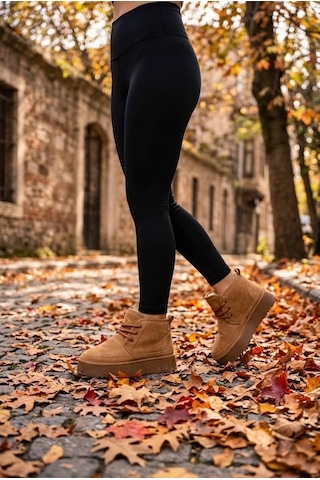 Shoetek Sirius Kadın Bot Bağcıklı İçi Kürklü Taba Süet