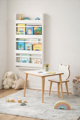 Çocuk Odası 4 Raflı Çok Amaçlı Kitaplık Ve Masa Sandalye Seti Beyaz