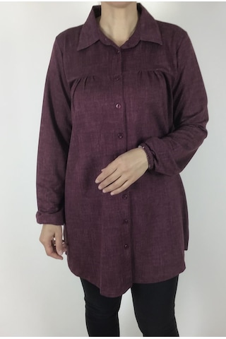 Mevsimlik Kolları Lastikli Boydan Düğmeli Gömlek Fuşya