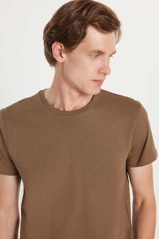 Tudors Unisex Slim Fit Dar Kesim %100 Pamuk Yumuşak Dokulu Kahverengi Bisiklet Yaka Tişört-34607 Kahverengi