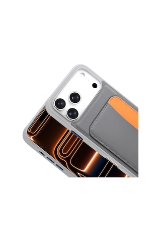 Apple iPhone 17 Pro Max Uyumlu Kartlıklı Süni Deri X-kart Cüzdan Silikon Kapak Koyu Gri