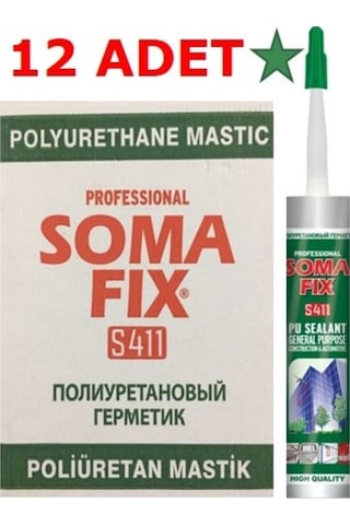 12 Adet 280 Ml Gri Somafix Poliüretan Mastik Dış Cephe Pu Koli Gri