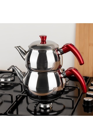 Mini Boy Paslanmaz Çelik Çaydanlık 0.60+1.00 Lt Çaydanlık Takımı Gri