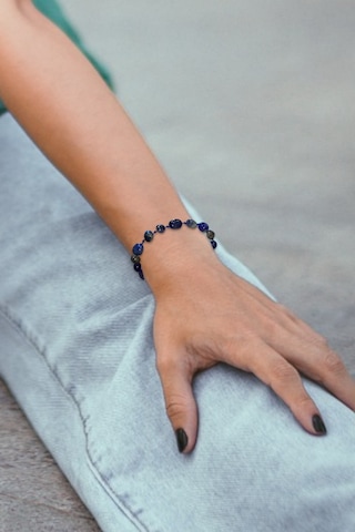 Doğal Lapis Lazuli Bileklik Makrome Ayarlı 417-5 Çok Renkli