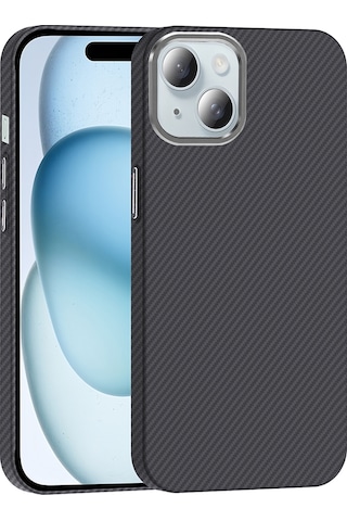 Apple Uyumlu iPhone 15 Kılıf M-safe Şarj Özellikli Karbon Fiber Görünümlü Zore Gros Kapak Siyah