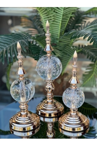 Elta Collection Lüks Gold Kristal Küre Alem 3 Lü Dekoratif Obje Seti 100 X 110