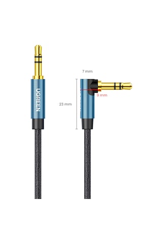 Ugreen 90 Derece L Tipi 3.5 Mm Aux Ses Kablosu, Mavi, 1 Metre, 60179