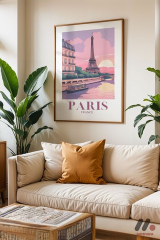 Paris Seyahat Posteri, Ahşap Çerçeveli Duvar Tablosu - Seyahat Severlere Hediye
