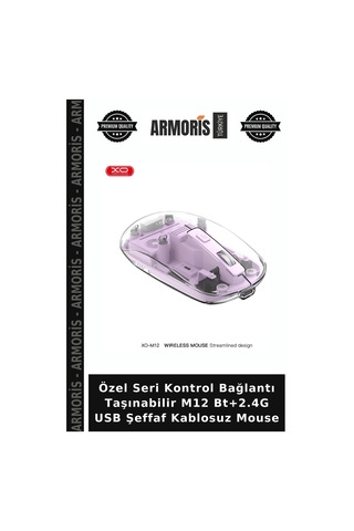 Özel Seri Kontrol Bağlantı Taşınabilir M12 Bt+2.4g Usb Şeffaf Kablosuz Mouse